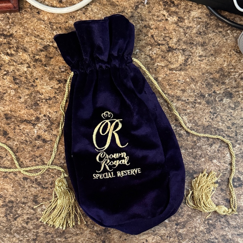 Crown Royal Special Reserve Drawstring Bag in Deep Purple with Gold Embroidery